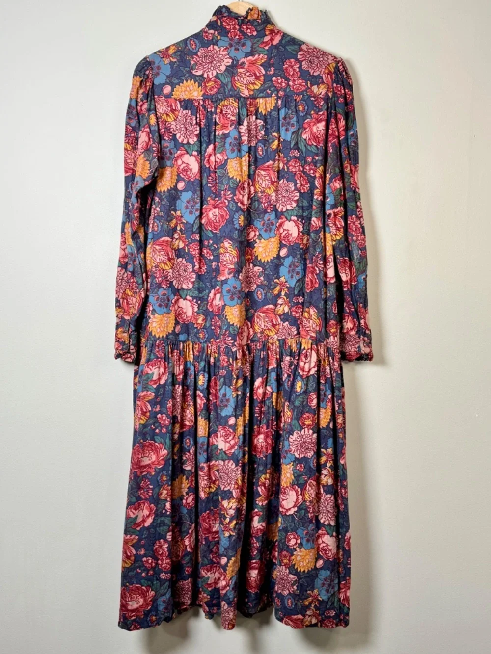 Vintage 80s Laura Ashley Navy Floral Maxi Dress Made in USA Sz L (12-14) - Picture 7 of 12